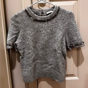 Endless Rose Gray Beaded Trim Blouse